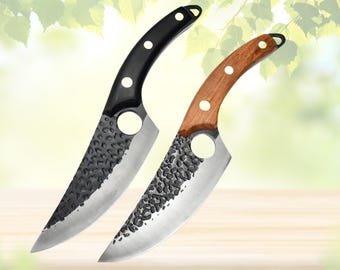 2 Pcs Professional butcher knife - Hand-Forged Stainless Steel Hunting Knife Wood Handle chef knife customized Anniversary gift