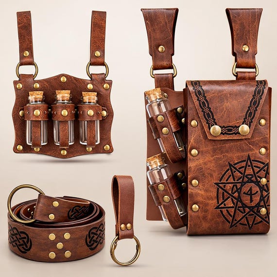 Medieval Belt Pouch with Potion Bottles – Viking Renaissance Cosplay Accessory