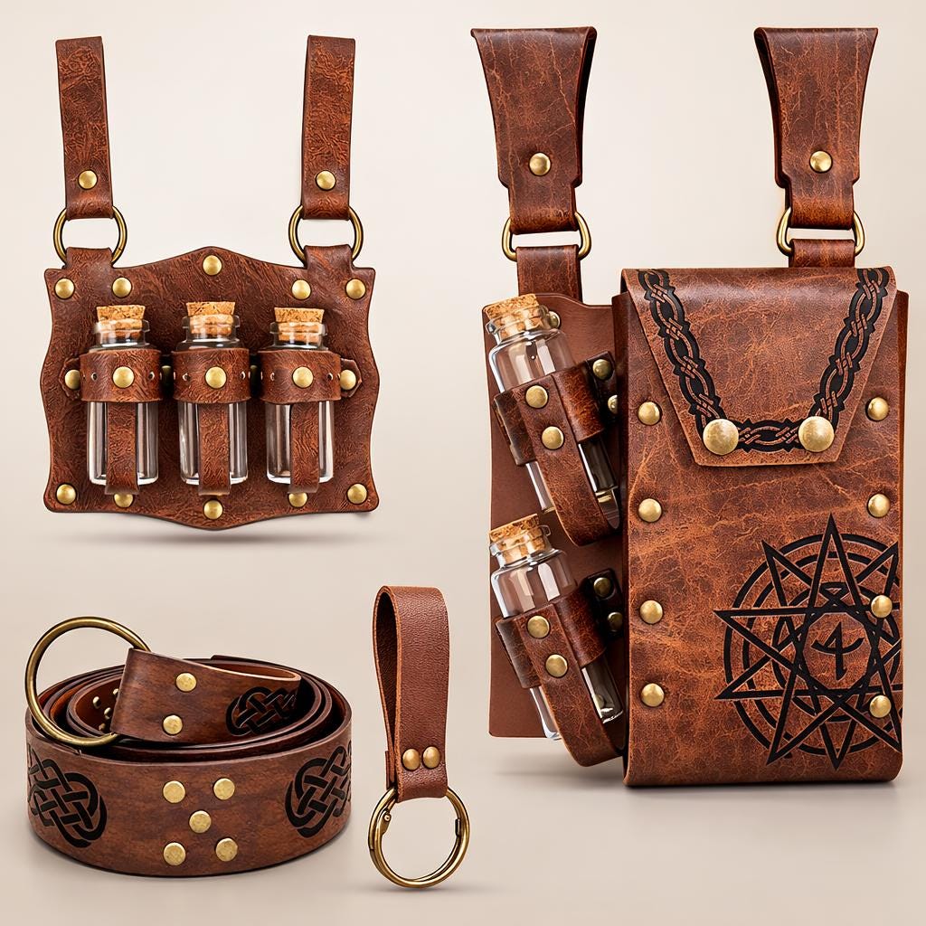 Leather Wallet Belt Ren Faire Festival Moto Brown Grommet Whip Trifold The Find Medieval Cosplay Leather Belt With Coin Pouch, Renaissance  main image 2