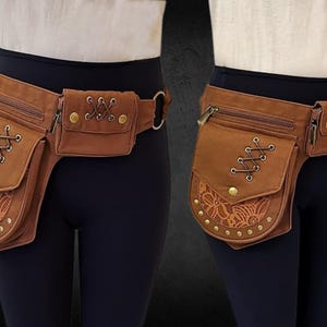 Bolsa de couro marrom estilo vintage com toque renascentista para mulheres