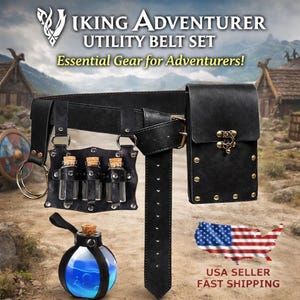 Medieval Leather Belt Pouch Set – Viking Renaissance – Handmade Leather Cosplay Accessory