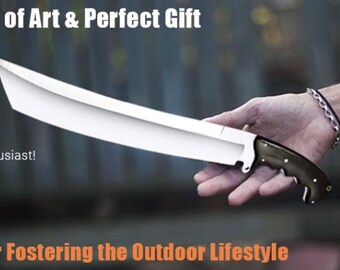 18" Handmade Machete Knife | Full Tang Hunting Knife, Stainless Steel Camping knife with Micarta Handle and Leather Sheath