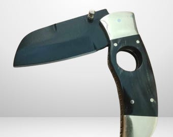 Stainless Steel Handmade Guillotine Cigar Cutter Knife with Leather Sheath