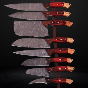 8 Pcs Damascus Steel Chef Knife Set, Hand Forged BBQ Knifes Groomsmen Wedding Gift For Him, Anniversary & Birthday Gift
