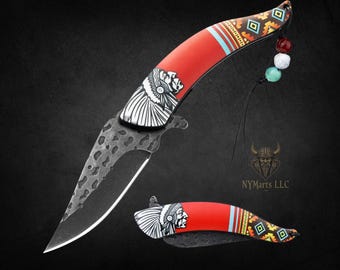 Amerikanisches Outdoor-Klappmesser, Taschenmesser, Camping-Überlebensmesser mit 3D-Retro-Prägemuster, Geschenk für Männer