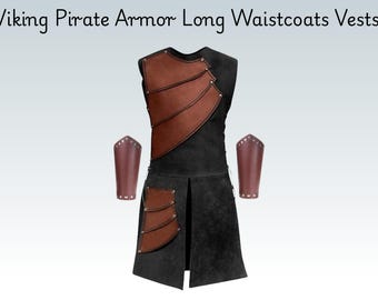 Viking Pirate Armor Long Waistcoats Vests for Men, Costume Long Bracer Set,