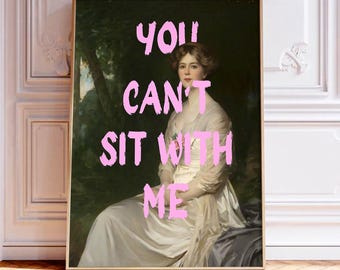 Altered Vintage Portrait Painting - You Can&#39;t Sit With me wall Art Print, Portrait Painting Detail, Printable Art, Eclectic Art