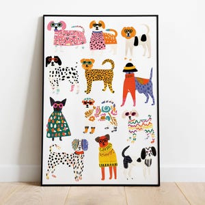 カラフルなダルメシアン犬のアートプリント - 面白い子犬のポートレート、モダンなペットポスター、子供部屋、保育園の動物の壁飾り