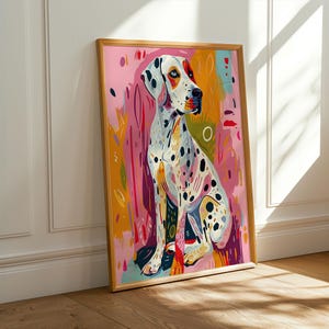 カラフルなダルメシアン犬のアートプリント - 面白い子犬のポートレート、モダンなペットポスター、子供部屋、保育園の動物の壁飾り