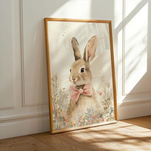 Cute Bunny Wall Art Print - Whimsical Spring Decor, Holiday Rabbit Art Print - Vintage Easter Wall Decor, Digital Prints