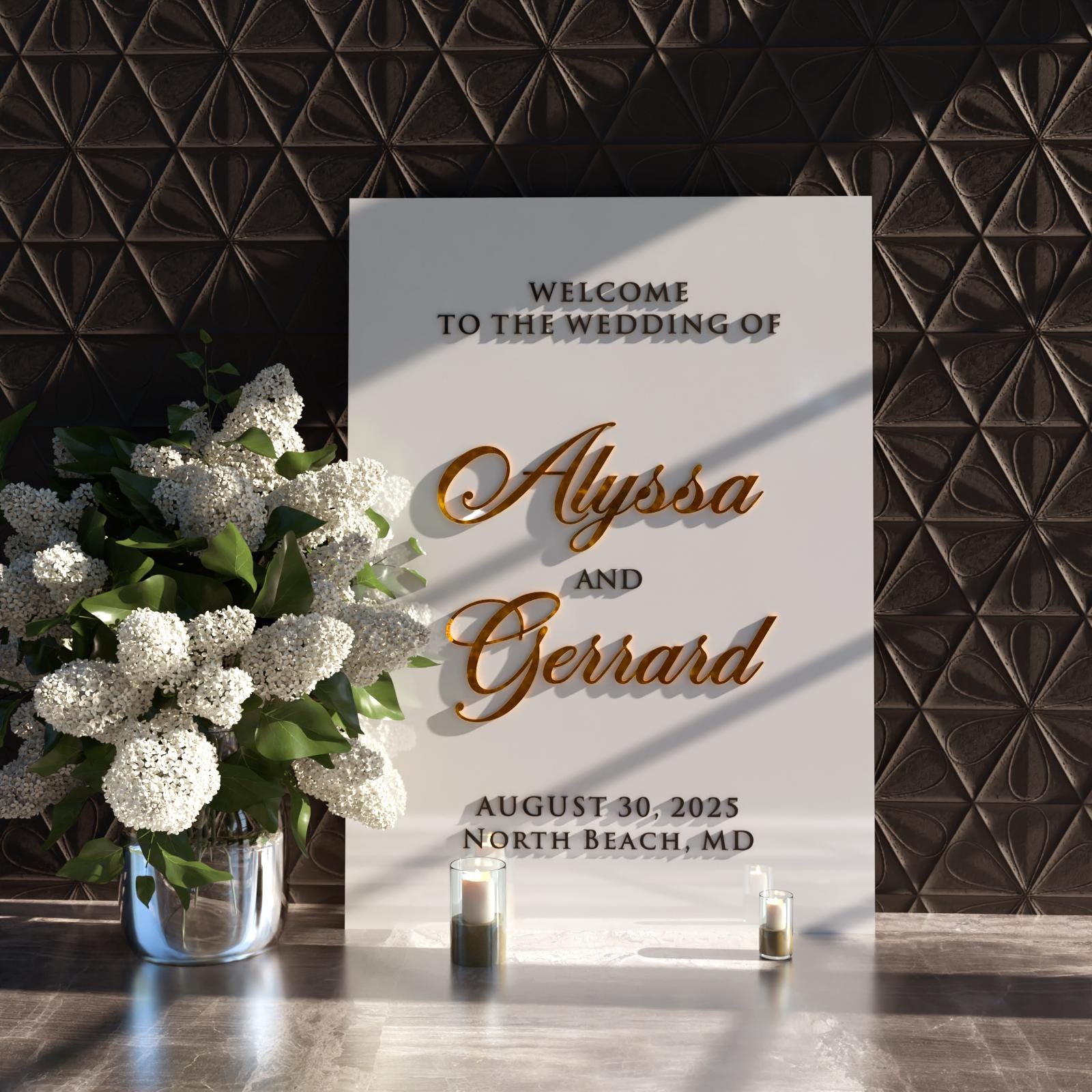 Wedding Signs with 3D Gold Mirror Names, Acrylic Wedding Sign, Reception Signage, Personalised Wedding Welcome Sign, Luxury Wedding
