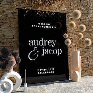Black Acrylic Wedding Signage,  Personalized Welcome to our Wedding Sign, Ceremony Entrance Sign, Custom Design For Wedding