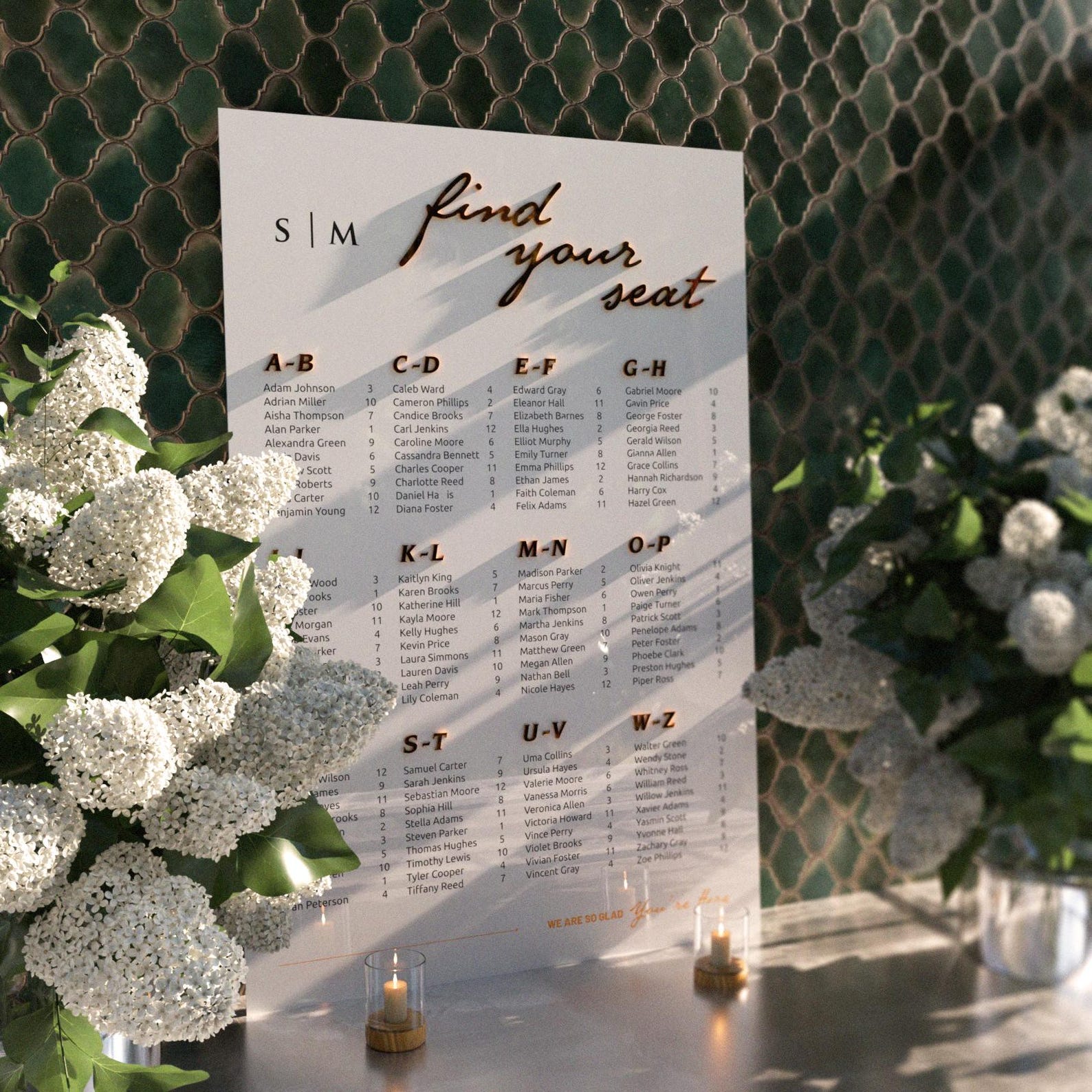 Acrylic Alphabetical Seating Chart, Wedding Seating Plan, 3D Lettering ...