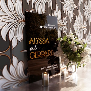 Black Acrylic Wedding Welcome Sign, 3D Gold Custom Names For Wedding, Elegant Personalized Board for Modern Luxury Wedding Decor