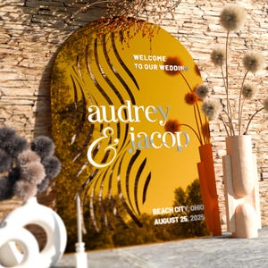 Acrylic Gold Wedding Welcome Sign, Mirror Wedding Welcome Sign, Arched Wedding Sign, Custom Wedding Decoration, Wedding Reception Decor,