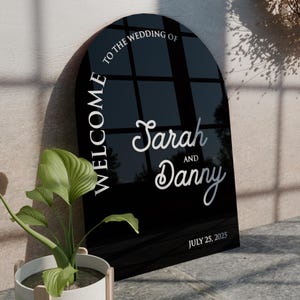 Schwarzes Acrylnamens Hochzeit Willkommensschild, Bogen Hochzeit Willkommensschilder, Empfang Willkommensdekor, Eingangsschild, individuelles Willkommensschild