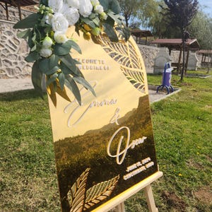 Mirror Gold Welcome Sign, Gold Wedding Sign, Welcome to Our Wedding Sign, Custom Weddin Sign, Wedding Stationery, Rustic Reception Signage