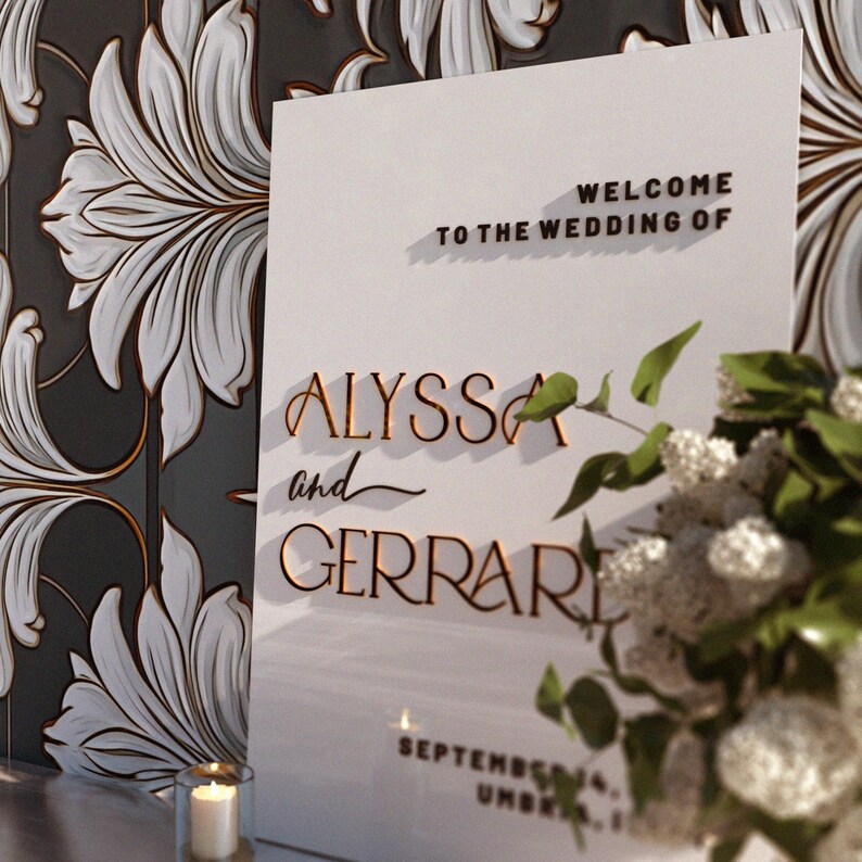 Luxury Acrylic Wedding Welcome Sign: 3D Gold Names, Modern Reception ...