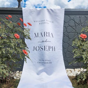 Cartello di benvenuto per matrimonio in tessuto satinato, decorazione per matrimonio in tessuto, cartello per matrimonio di grandi dimensioni, segnaletica per ricevimento, decorazione per cerimonia, matrimonio boho