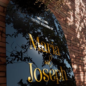 Letrero de bienvenida arqueado de acrílico negro para boda, decoración de recepción personalizada