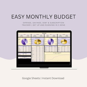 Simple Monthly Budget Spreadsheet | Google Sheets Template| Expense, Debt, Savings, Subscriptions Tracker | Digital Download Planner