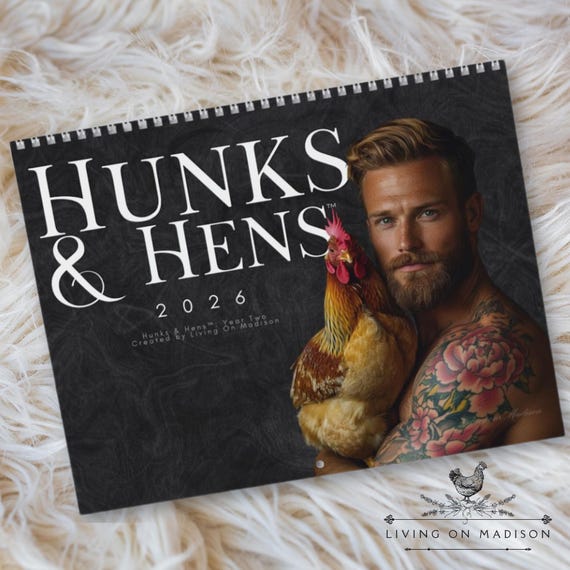Chicken Wall Calendar | Hunks & Hens™ 2026 | Farmhouse Decor