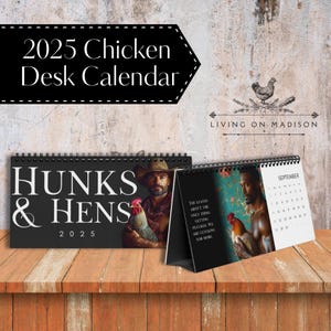 Spicy Hunks and Hens Chicken Gift, Animal Lover Calendar, 2025 Grid, Funny Desk Calendar, Chicken Enthusiast Gift, Valentines Gift