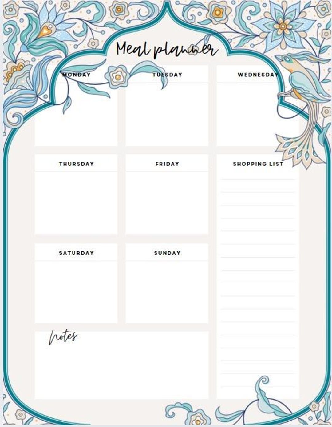 Floral Weekly Meal Planner Template - Etsy