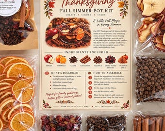 Fall Simmer Pot Kit, Thanksgiving Holiday Gifts, Stovetop Potpourri, Apple Cinnamon Simmering Spices