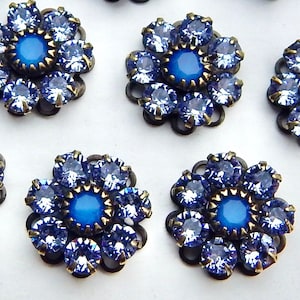 Crystal rhinestone flower Blue Swarovski Charm Violet Blue Opal set stones F107