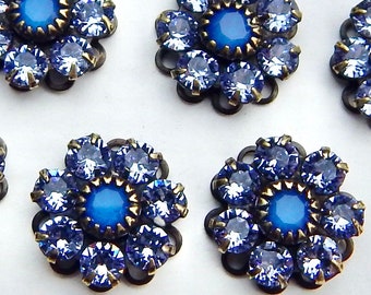 Crystal rhinestone flower Blue Swarovski Charm Violet Blue Opal set stones F107