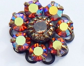 Crystal Rhinestone Flower Topaz AB Orange Swarovski Charm set stones F105