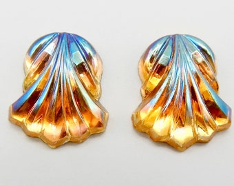 Vintage Glass Cabochon Sconce Rare Art Deco Topaz ab Stones 2 pcs 20x13mm S-151