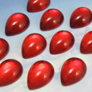 Glass Stones RED Vintage Glass Cabochon 6 pcs 18x13 mm pear shaped Stones S-250