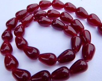 Red Jade Semi Precious Beads 32 pcs Teardrop center drilled  G-80