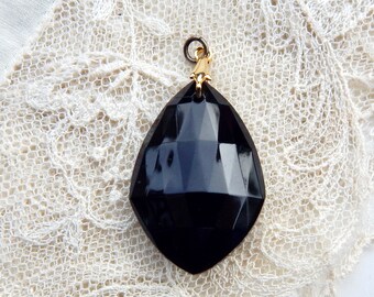 Black Teardop Pendant Vintage Czech Glass Large Vintage Pendant  L 121