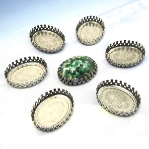 Ajustes de corona de 20x15 mm 4 piezas Cabujón de estampado de latón ovalado de plata antigua M-8