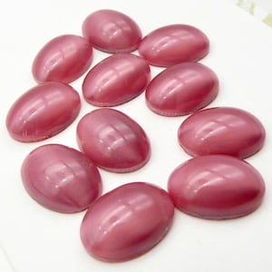Vintage Glass Cabochons 6 pcs 18x13 mm Pink Cats Eye Stones S-387