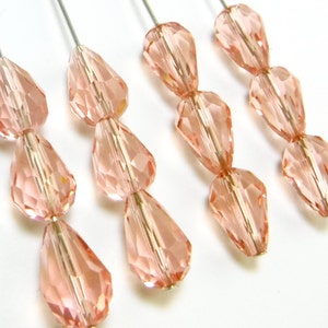 Peach Pink Glass Beads 12x8 mm Large Teardrop Faceted Czech B-258