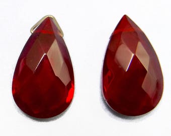 Vintage Glass Teardrop 2 pcs Red Pendant Large Garnet Red Bead Drops  B-265