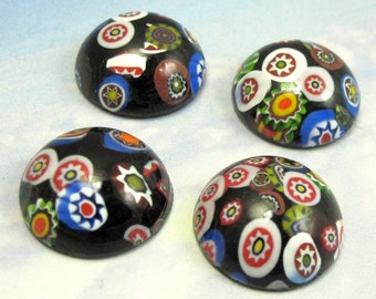 Glass Stones Vintage Glass Cabochons 4 pcs 18 mm Black Millefiori Stones S-360