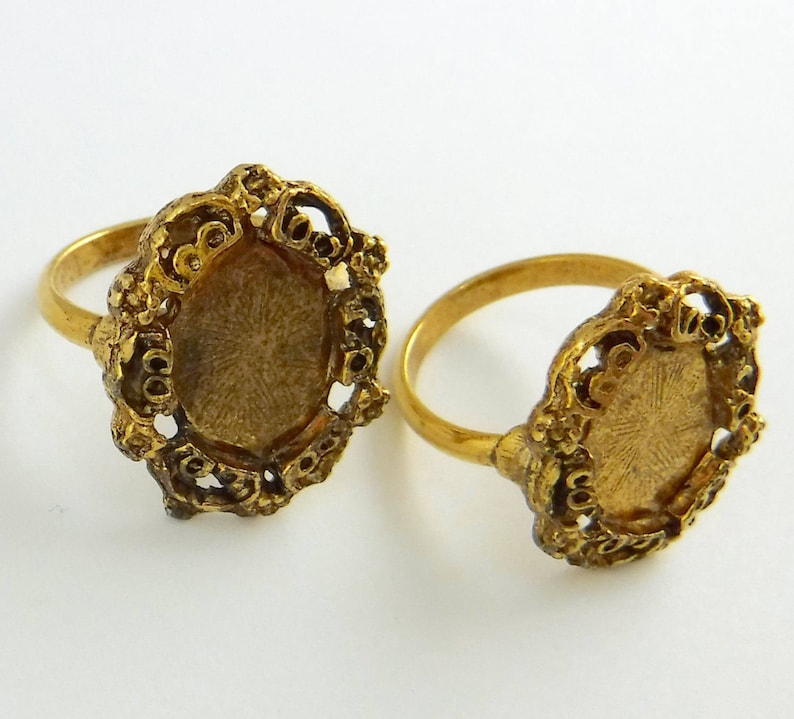 2 pcs Gold Ring Blanks 14x10 Adjustable Vintage Antique Gold Ring Form R-6
