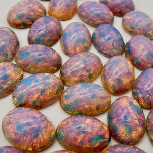 Pietre di vetro vintage cabochon in opale di fuoco rosa 6 pezzi 14 x 10 mm S-16 P