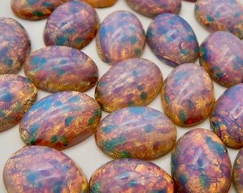 Pink fire Opal Cabochon Vintage Glass Stones 6 pcs 14x10mm S-16 P