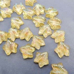 Vintage Leaf Cabochons Glass Stones 6 pcs RARE Yellow AB Beautiful Cabs 12mm S-134
