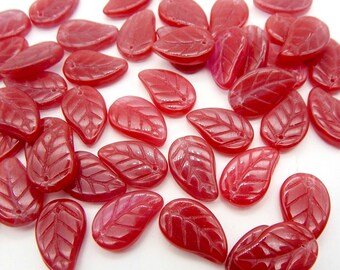 25 pcs Carnelian Leaf Beads 14x9 mm Orange Leaves Czech Pressed Glass B-221