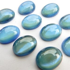 Vintage Glazen Cabochon Glas Opaal steen 2 stuks 16x12 Blauw S-272