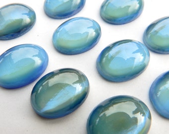 Vintage Glass Cabochon Glass Opal stone 2 pcs 16x12 Blue  S-272