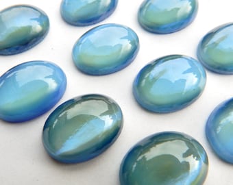 Vintage Glazen Cabochon Glas Opaal steen 2 stuks 16x12 Blauw S-272