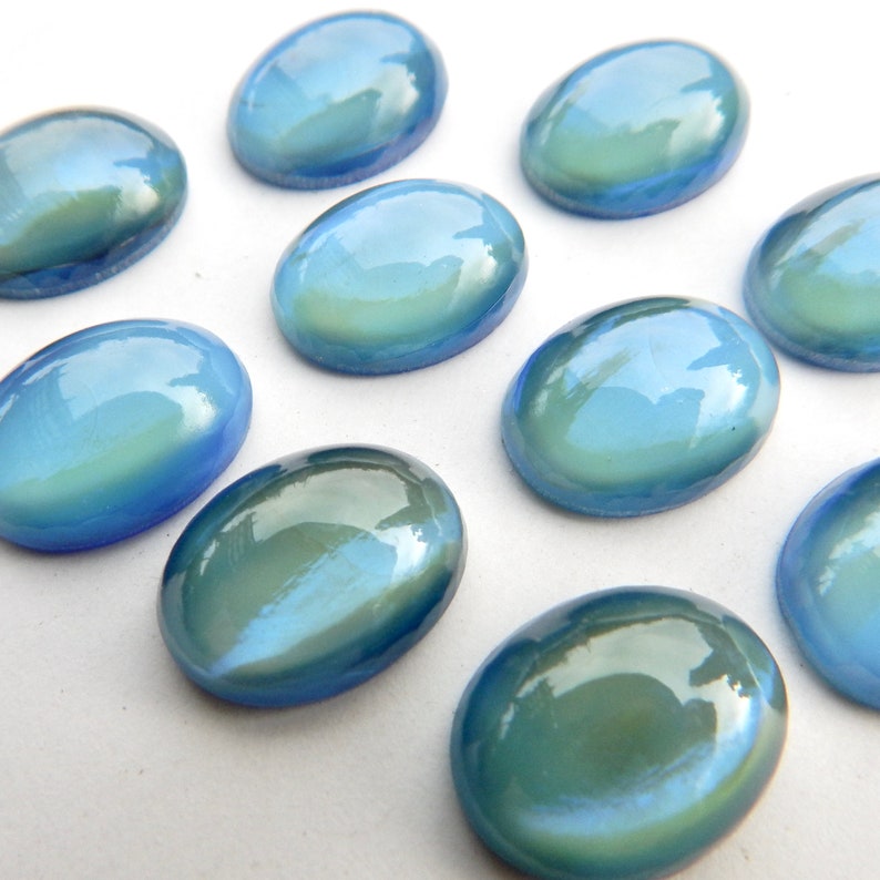 Vintage Glass Cabochon Glass Opal stone 2 pcs 16x12 Blue S-272 image 1